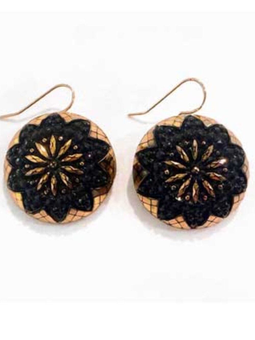 Copper and Black Beaded Dangle Earrings
